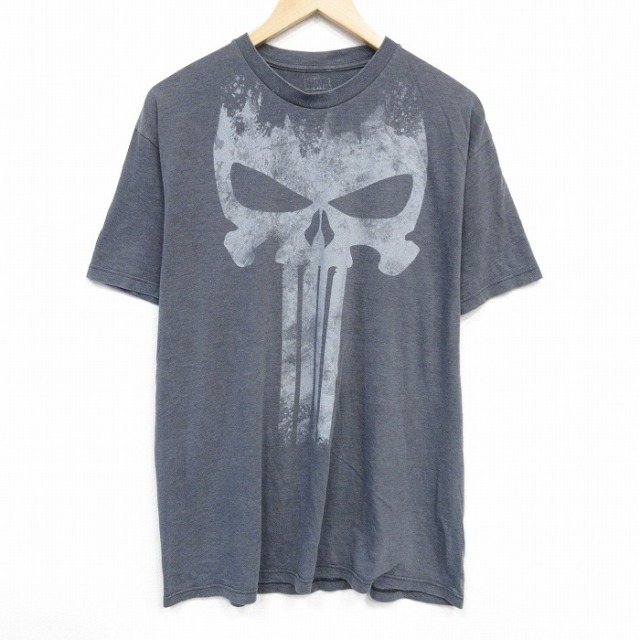 XL★古着 半袖 Tシャツ メンズ マーベル パニッシャー クルーネック グレー 霜降り 25aug22 中古