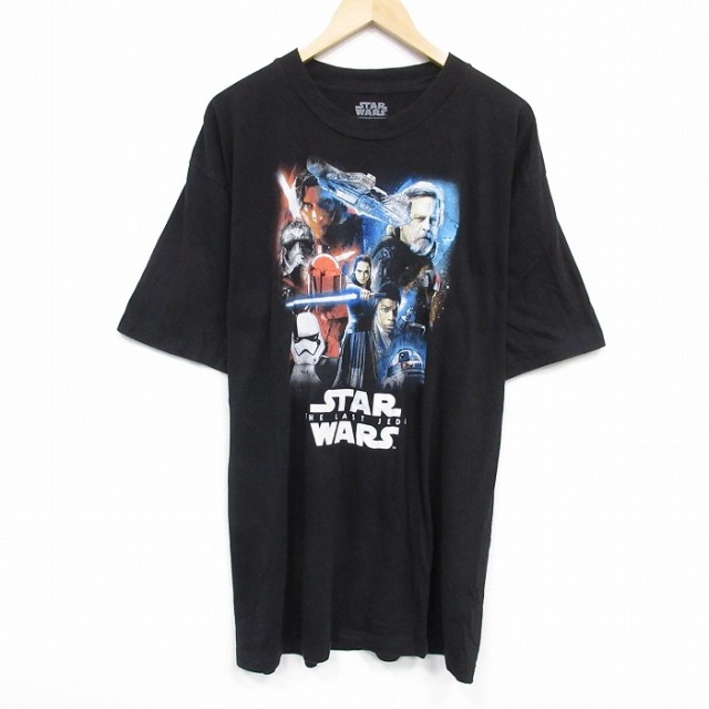 【50%OFF】XL★古着 半袖 Tシャツ メンズ スターウォーズ STAR WARS 最後のジェダイ ロング丈 クルーネック 黒 ブラック 25aug22 中古