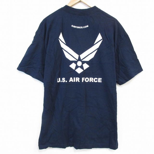 XL★古着 半袖 Tシャツ メンズ ミリタリー USエアフォース コットン クルーネック 紺 ネイビー 25aug25 中古