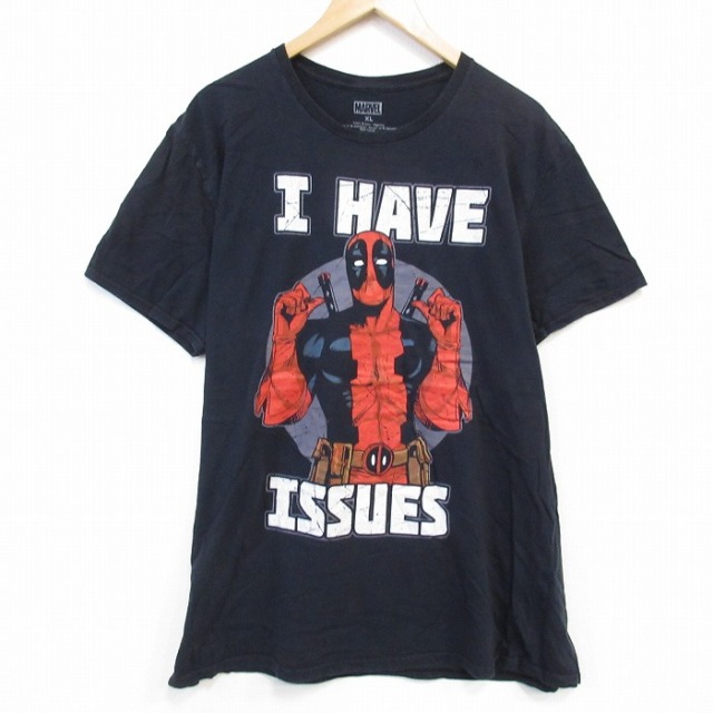XL★古着 半袖 Tシャツ メンズ マーベル デッドプール コットン クルーネック 黒 ブラック 25aug25 中古