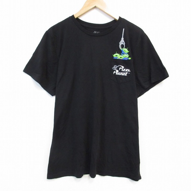 【20%OFF】XL★古着 半袖 Tシャツ メンズ ディズニー DISNEY トイストーリー 胸ポケット付き クルーネック 黒 ブラック 25aug25 中古