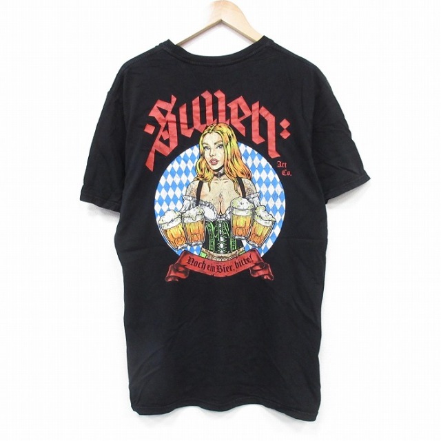 XL★古着 半袖 Tシャツ メンズ ビール クルーネック 黒 ブラック 25aug25 中古