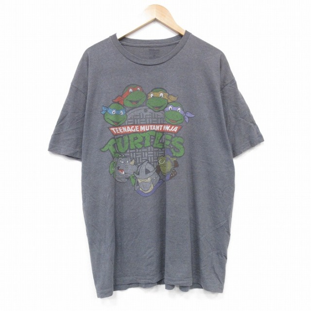 【50%OFF】XL★古着 半袖 Tシャツ メンズ ニンジャタートルズ 大きいサイズ クルーネック グレー 霜降り 【spe】 25aug25 中古