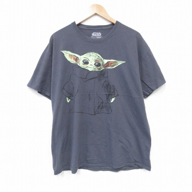 XL★古着 半袖 Tシャツ メンズ スターウォーズ STAR WARS グローグー コットン クルーネック 濃グレー 25aug25 中古