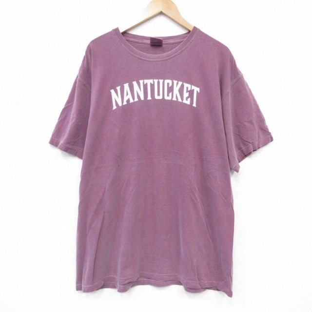 【20%OFF】XL★古着 半袖 Tシャツ メンズ ナンタケット 大きいサイズ コットン クルーネック 薄エンジ 25aug25 中古