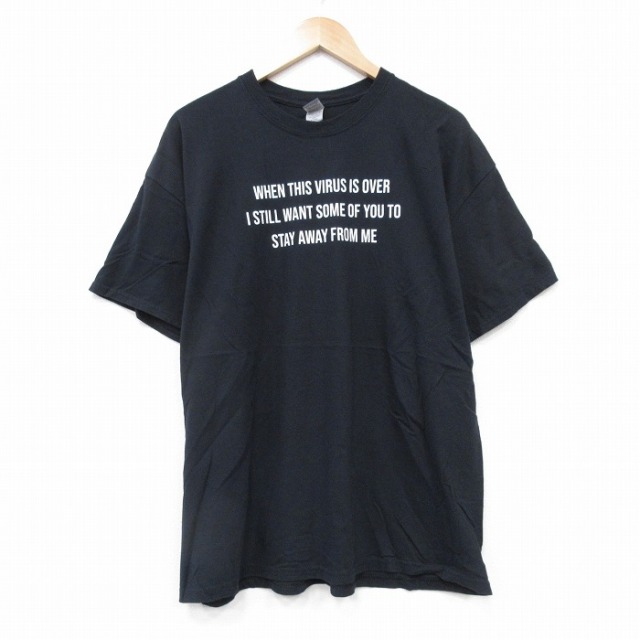 【50%OFF】XL★古着 半袖 Tシャツ メンズ メッセージ コットン クルーネック 黒 ブラック 25aug25 中古