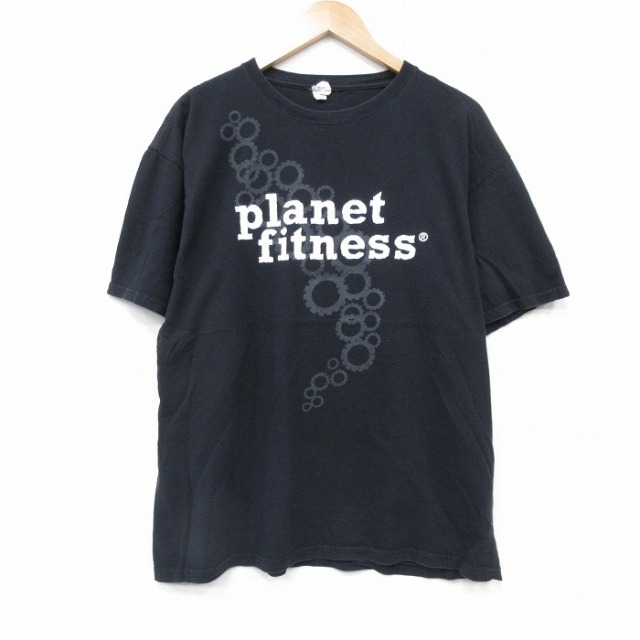 【50%OFF】XL★古着 半袖 Tシャツ メンズ プラネットフィットネス コットン クルーネック 黒 ブラック 25aug25 中古