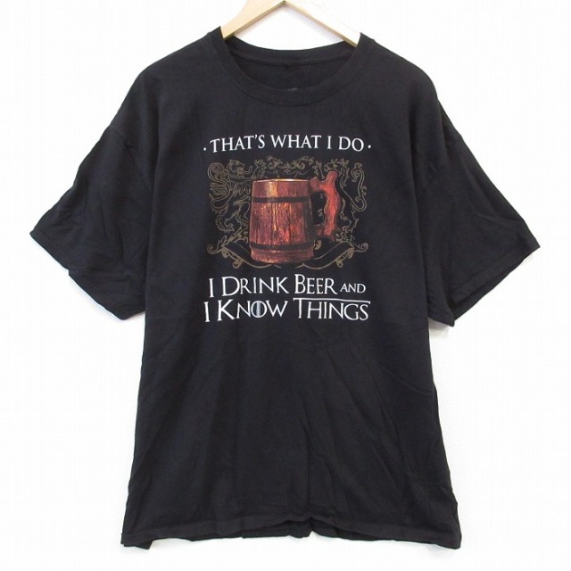 XL★古着 ヘインズ Hanes 半袖 Tシャツ メンズ ビール 大きいサイズ コットン クルーネック 黒 ブラック 25aug26 中古