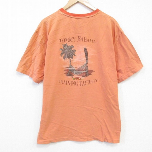 XL★古着 トミーバハマ 半袖 Tシャツ メンズ ハンモック 大きいサイズ コットン クルーネック 薄オレンジ 25aug26 中古