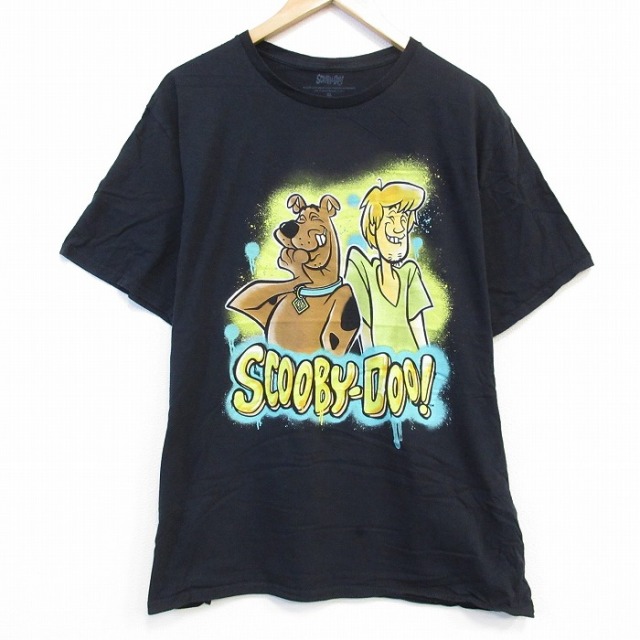 XL★古着 半袖 Tシャツ メンズ アニメ スクービードゥー コットン クルーネック 黒 ブラック 25aug26 中古