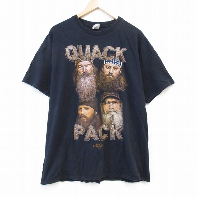 XL★古着 半袖 Tシャツ メンズ ダックダナスティ コットン クルーネック 黒 ブラック 25aug27 中古