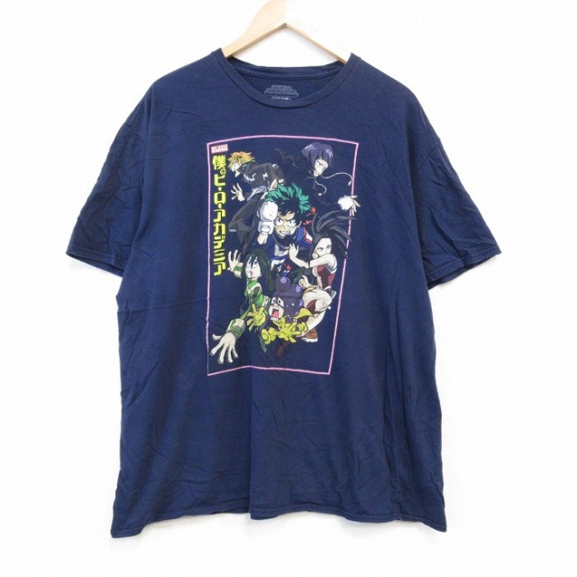 半袖Tシャツ 僕のヒーローアカデミアプリント ネイビー XL | 古着