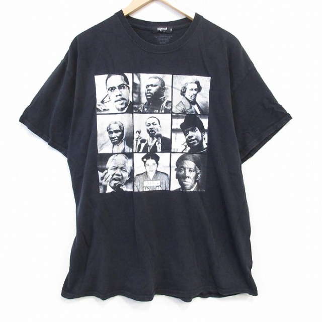 XL★古着 半袖 Tシャツ メンズ キング牧師 マルコムX コットン クルーネック 黒 ブラック 25aug27 中古