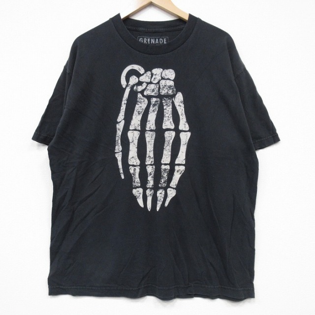 XL★古着 半袖 Tシャツ メンズ 骨 コットン クルーネック 黒 ブラック 25aug27 中古