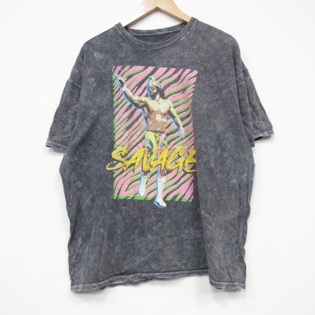 XL★古着 半袖 Tシャツ メンズワールドプロレスリング ランディサベージ 大きいサイズ クルーネック 濃グレー タイダイ 25aug27 中古 メンズ