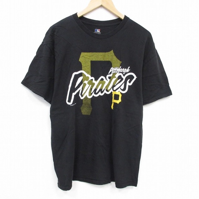 【50%OFF】XL★古着 半袖 Tシャツ メンズ MLB ピッツバーグパイレーツ クルーネック 黒 ブラック メジャーリーグ ベースボール 野球 25aug28 中古