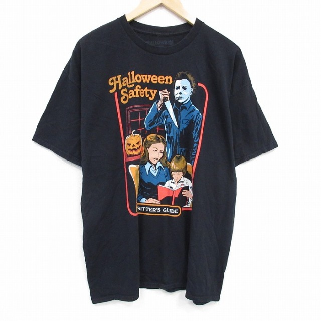XL★古着 半袖 Tシャツ メンズ ホラー映画 ハロウィン 大きいサイズ コットン クルーネック 黒 ブラック 【spe】 25aug29 中古