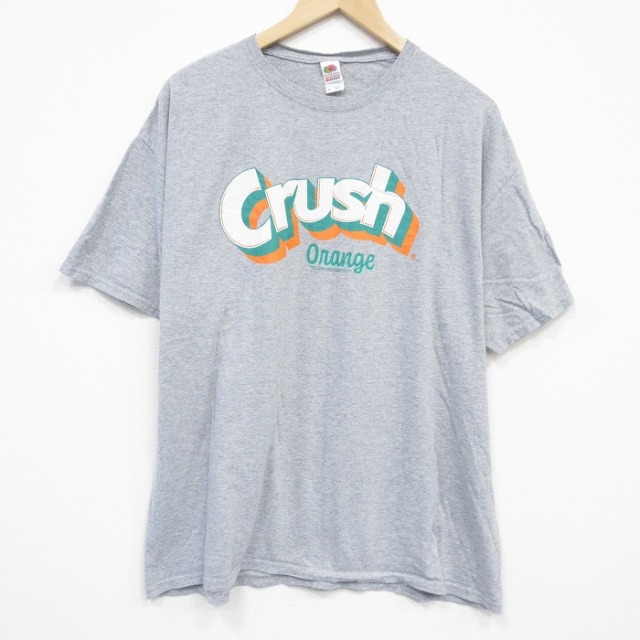 【50%OFF】XL★古着 フルーツオブザルーム 半袖 Tシャツ メンズ クラッシュオレンジ クルーネック グレー 霜降り 25aug29 中古