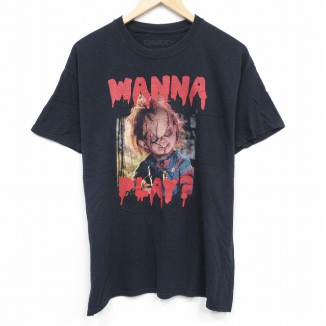 L★古着 半袖 Tシャツ メンズ ホラー映画 チャイルドプレイ クルーネック 黒 ブラック 25aug29 中古