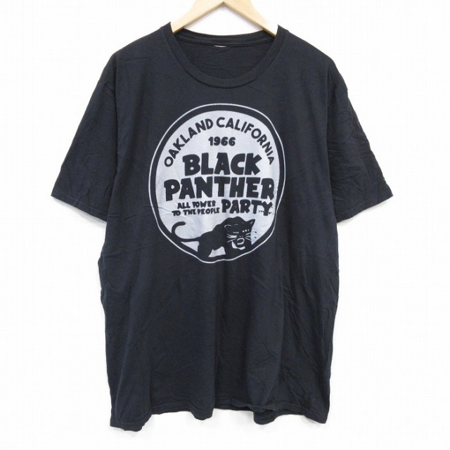 XL★古着 半袖 Tシャツ メンズ 大きいサイズ ブラックパンサー クルーネック 黒 ブラック 25aug29 中古