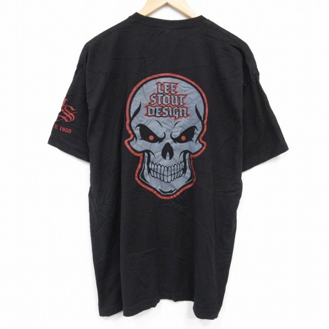 XL★古着 半袖 Tシャツ メンズ スカル 大きいサイズ コットン クルーネック 黒 ブラック 25aug29 中古