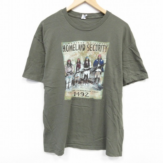 【50%OFF】XL★古着 半袖 Tシャツ メンズ ホームランドセキュリティ コットン クルーネック 濃緑 グリーン 25aug29 中古
