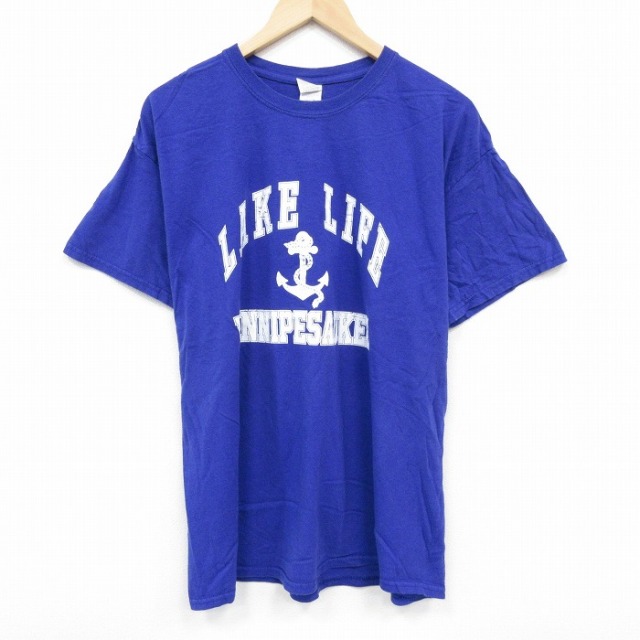 【50%OFF】XL★古着 半袖 Tシャツ メンズ イカリ 大きいサイズ コットン クルーネック 紫 パープル 25aug29 中古