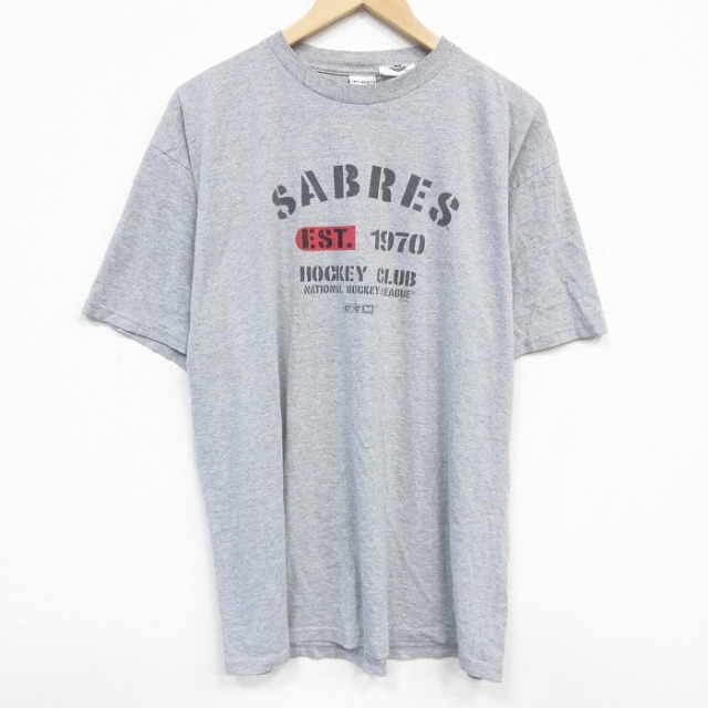 XL★古着 半袖 Tシャツ メンズ NHL バッファローセイバーズ コットン クルーネック グレー 霜降り アイスホッケー 25aug29 中古