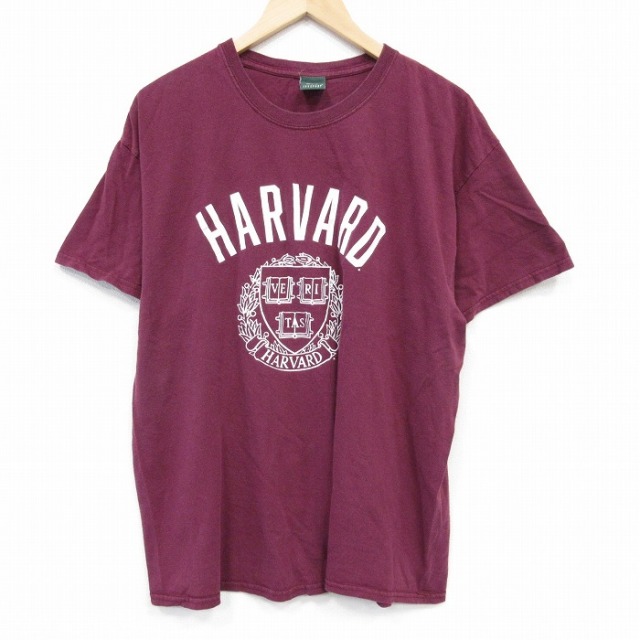 XL★古着 半袖 Tシャツ メンズ ハーバード大学 大きいサイズ クルーネック エンジ 25aug29 中古