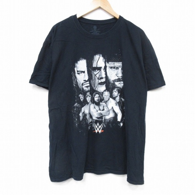 XL★古着 半袖 Tシャツ メンズ ワールドプロレスリング ジョンシナ 大きいサイズ コットン クルーネック 黒 ブラック 25sep01 中古
