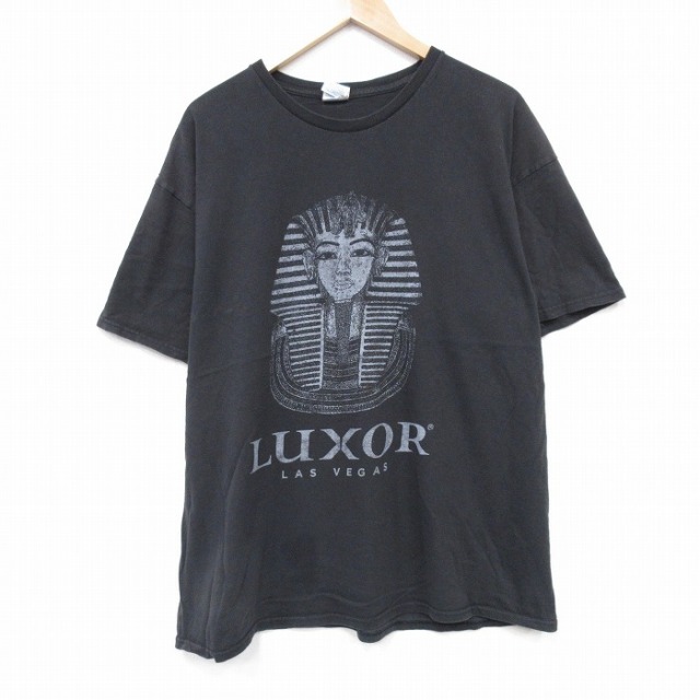 XL★古着 半袖 Tシャツ メンズ ツタンカーメン 大きいサイズ コットン クルーネック 黒 ブラック 25sep01 中古
