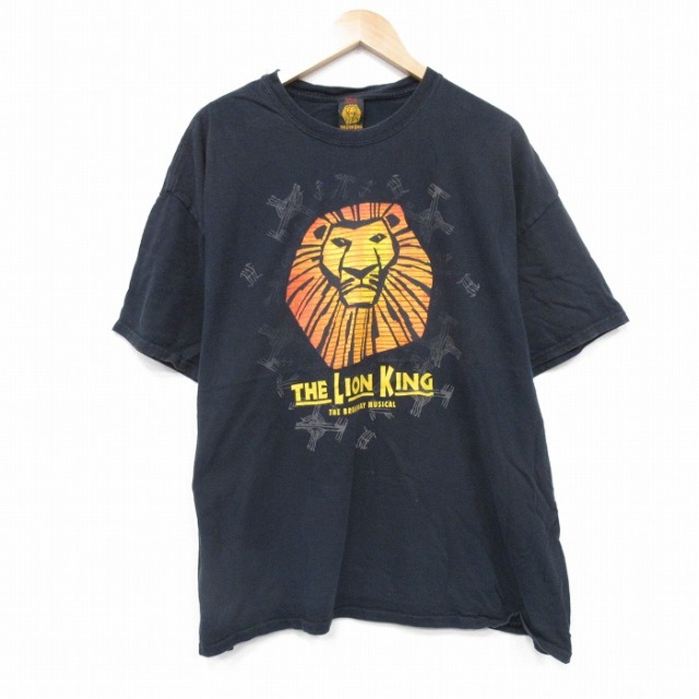 XL★古着 半袖 Tシャツ メンズ ディズニー DISNEY ライオンキング 大きいサイズ コットン クルーネック 黒 ブラック 25sep01 中古