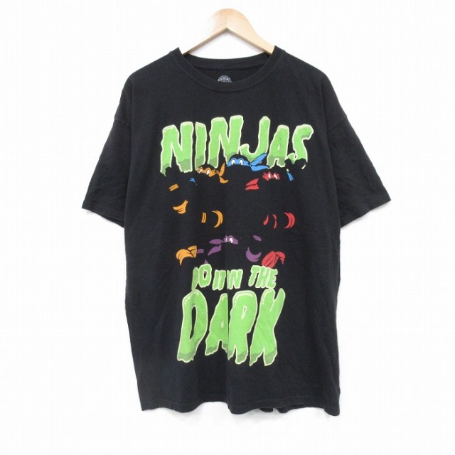 XL★古着 半袖 Tシャツ メンズ アニメ ニコロデオン 忍者タートルズ 大きいサイズ コットン クルーネック 黒 ブラック 25sep01 中古