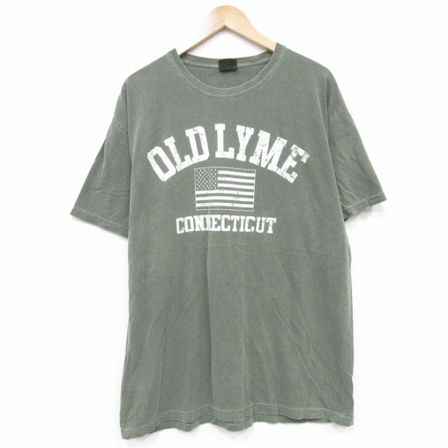 【20%OFF】XL★古着 半袖 Tシャツ メンズ コネチカット コットン クルーネック 薄緑 グリーン 25sep01 中古