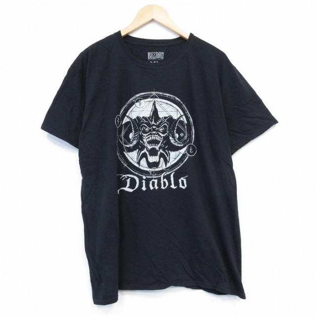 XL★古着 半袖 Tシャツ メンズ ゲーム ブリザード ディアブロ 大きいサイズ コットン クルーネック 黒 ブラック 25aug29 中古