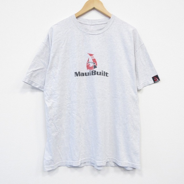 【50%OFF】XL★古着 半袖 Tシャツ メンズ マウイビルト 大きいサイズ クルーネック 薄グレー 霜降り 25aug29 中古