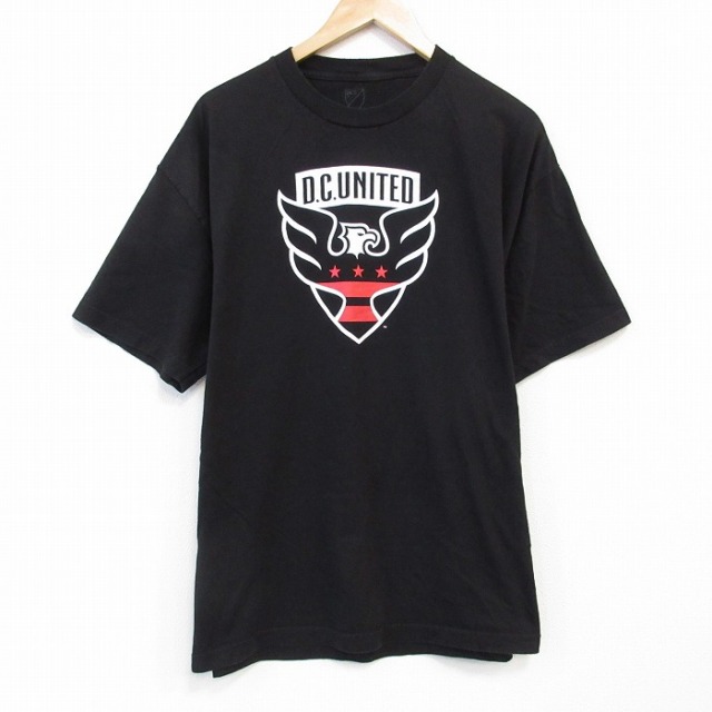 【50%OFF】XL★古着 半袖 Tシャツ メンズ サッカー DCユナイテッド コットン クルーネック 黒 ブラック 25aug30 中古