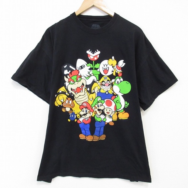 XL★古着 半袖 Tシャツ メンズ ゲーム ニンテンドー スーパーマリオ 大きいサイズ コットン クルーネック 黒 ブラック 【spe】 25aug30 中古