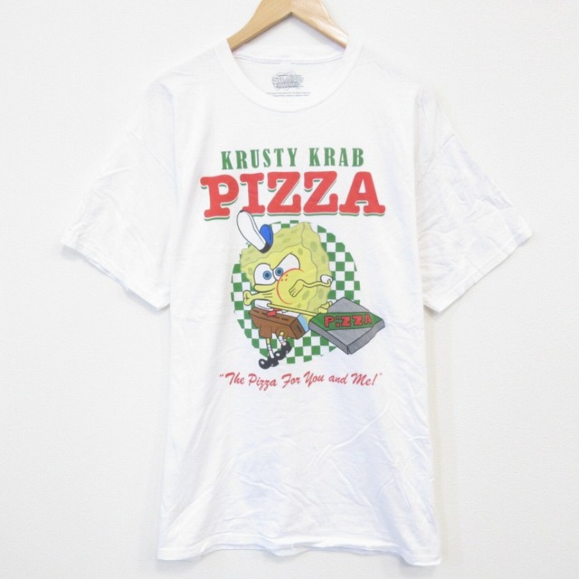 【50%OFF】XL★古着 半袖 Tシャツ メンズ アニメ ニコロデオン スポンジボブ コットン クルーネック 白 ホワイト 25aug30 中古