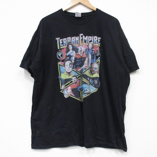XL★古着 半袖 Tシャツ メンズ TERRAN EMPIRE 大きいサイズ コットン クルーネック 黒 ブラック 25sep03 中古