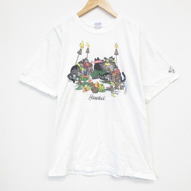 XL★古着 Crazy Shirts 半袖 Tシャツ メンズ クリバンキャット コットン クルーネック 白 ホワイト 25sep05 中古