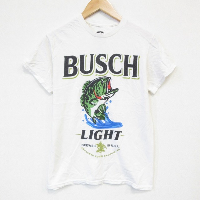 S★古着 半袖 Tシャツ メンズ BUSCH LIGHT コットン クルーネック 薄ベージュ カーキ 25sep05 中古