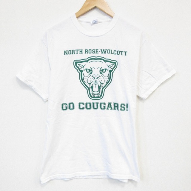 【20%OFF】M★古着 半袖 Tシャツ メンズ クーガーズ コットン クルーネック 白 ホワイト 25sep05 中古
