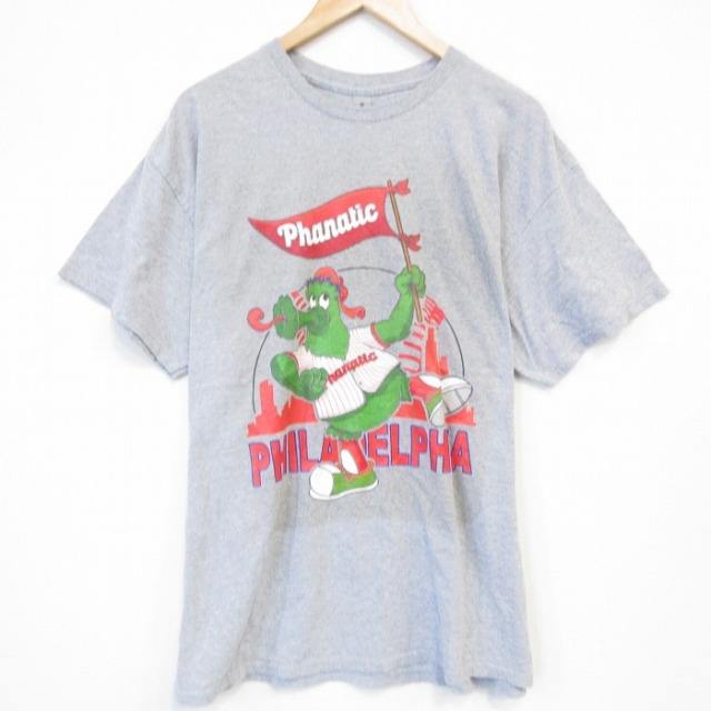 XL★古着 半袖 Tシャツ メンズ MLB フィラデルフィアフィリーズ フィリーファナティック クルーネック グレー 霜降り メジャーリーグ ベースボール 野球 25sep05 中古