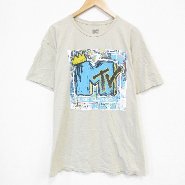 XL★古着 半袖 Tシャツ メンズ MTV 大きいサイズ コットン クルーネック ベージュ カーキ 【spe】 25sep05 中古