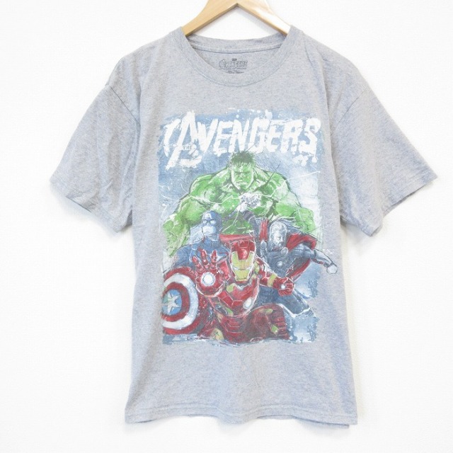 【20%OFF】L★古着 半袖 Tシャツ メンズ マーベル アベンジャーズ クルーネック グレー 霜降り 25sep05 中古