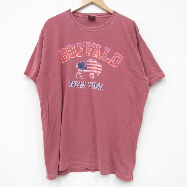 XL★古着 半袖 Tシャツ メンズ バッファロー 大きいサイズ コットン クルーネック エンジ 25sep08 中古