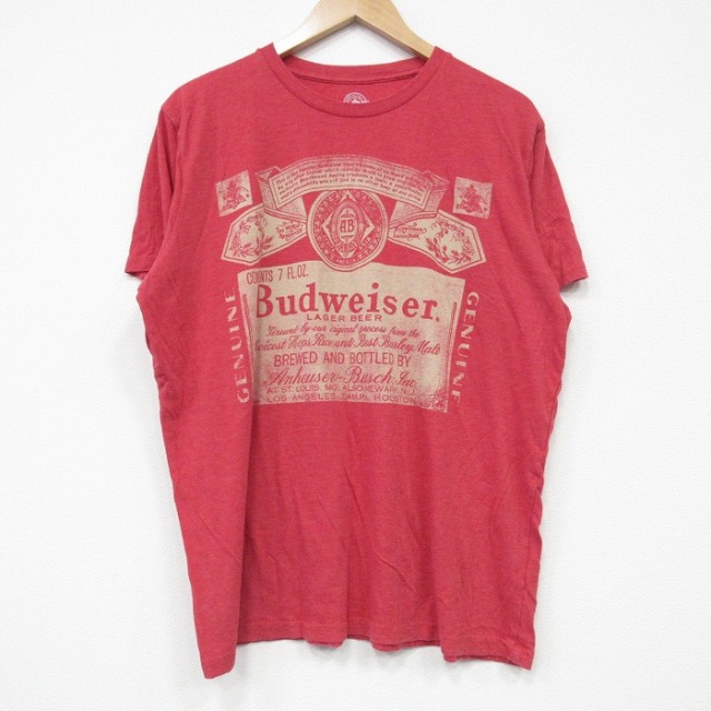 XL★古着 半袖 Tシャツ メンズ バドワイザー クルーネック 赤 レッド 霜降り 25sep08 中古