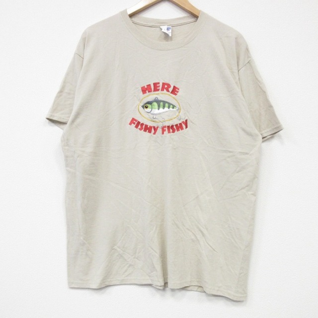 L★古着 ジャージーズ 半袖 Tシャツ メンズ ルアー 刺繍 クルーネック ベージュ カーキ 25sep08 中古