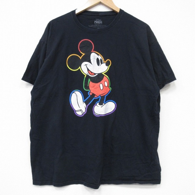 XL★古着 半袖 Tシャツ メンズ ディズニー DISNEY ミッキー MICKEY MOUSE コットン クルーネック 黒 ブラック 【spe】 25sep08 中古